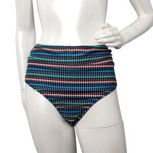 Polka Dot High Rise Bikini Swim Bottoms Full Coverage Ruched Sides Black Pink